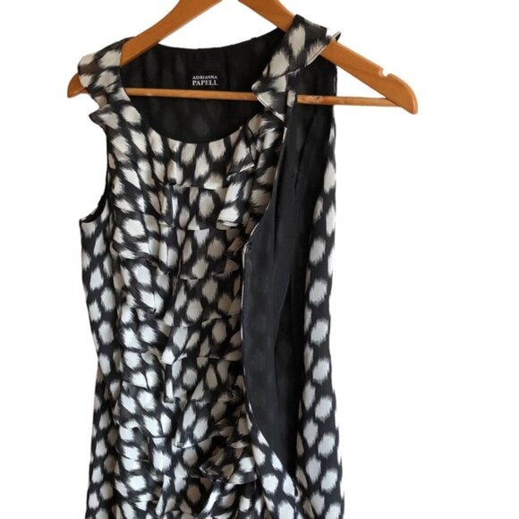 Adrianna Papell Sleeveless Ruffle Shift Dress Black White Geometric Size 10 - Picture 8 of 12